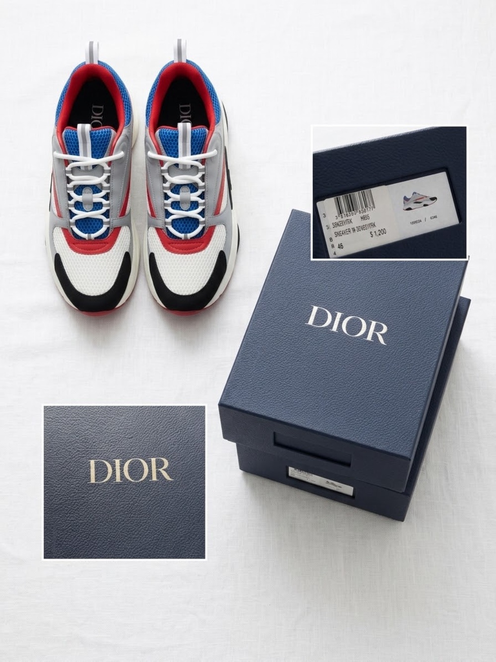 Dior Men’s Multicolor Mesh & Leather Sneakers - White/Red/Blue/Black